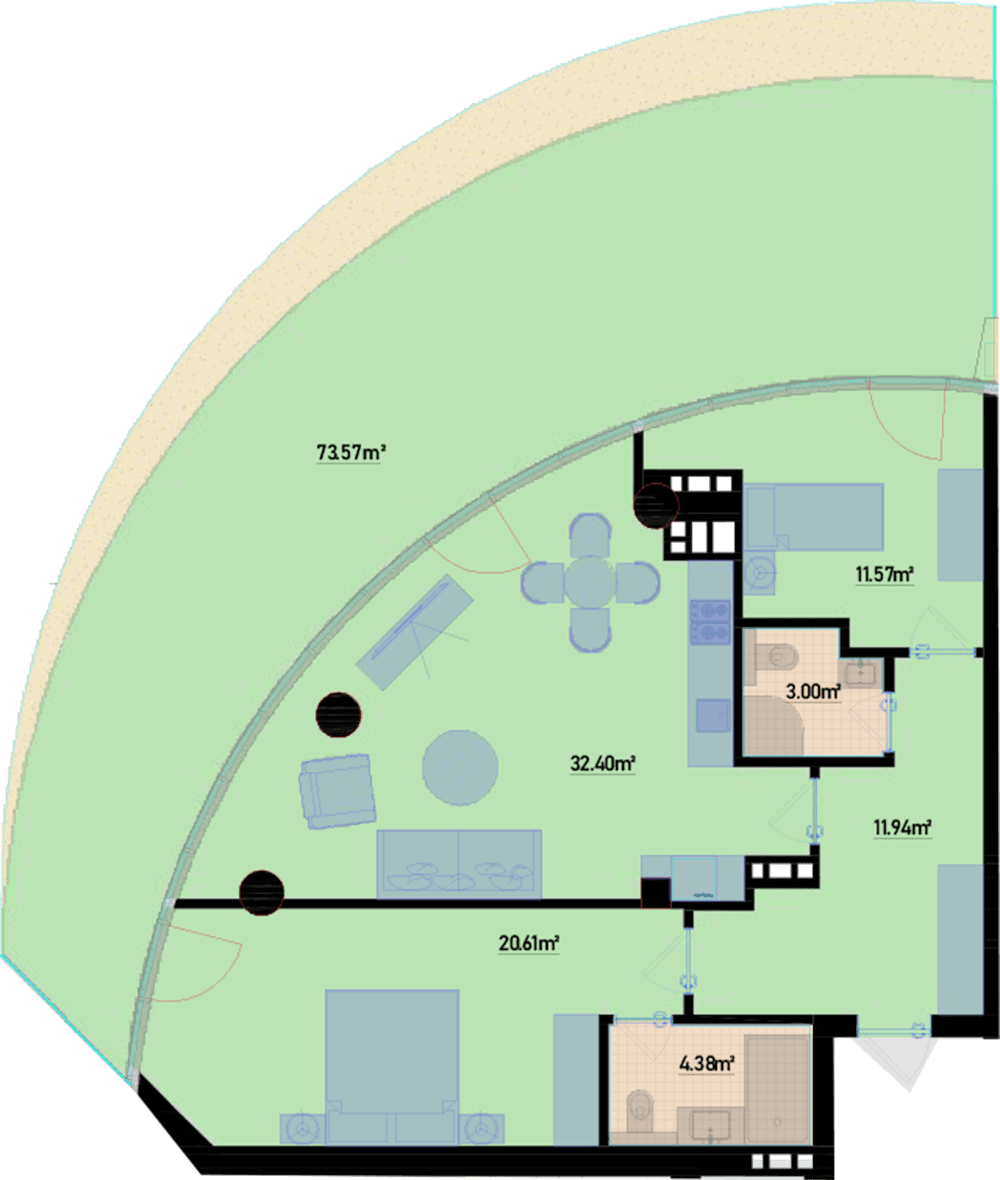 169.81 kvm, 3 otaqlı mənzil