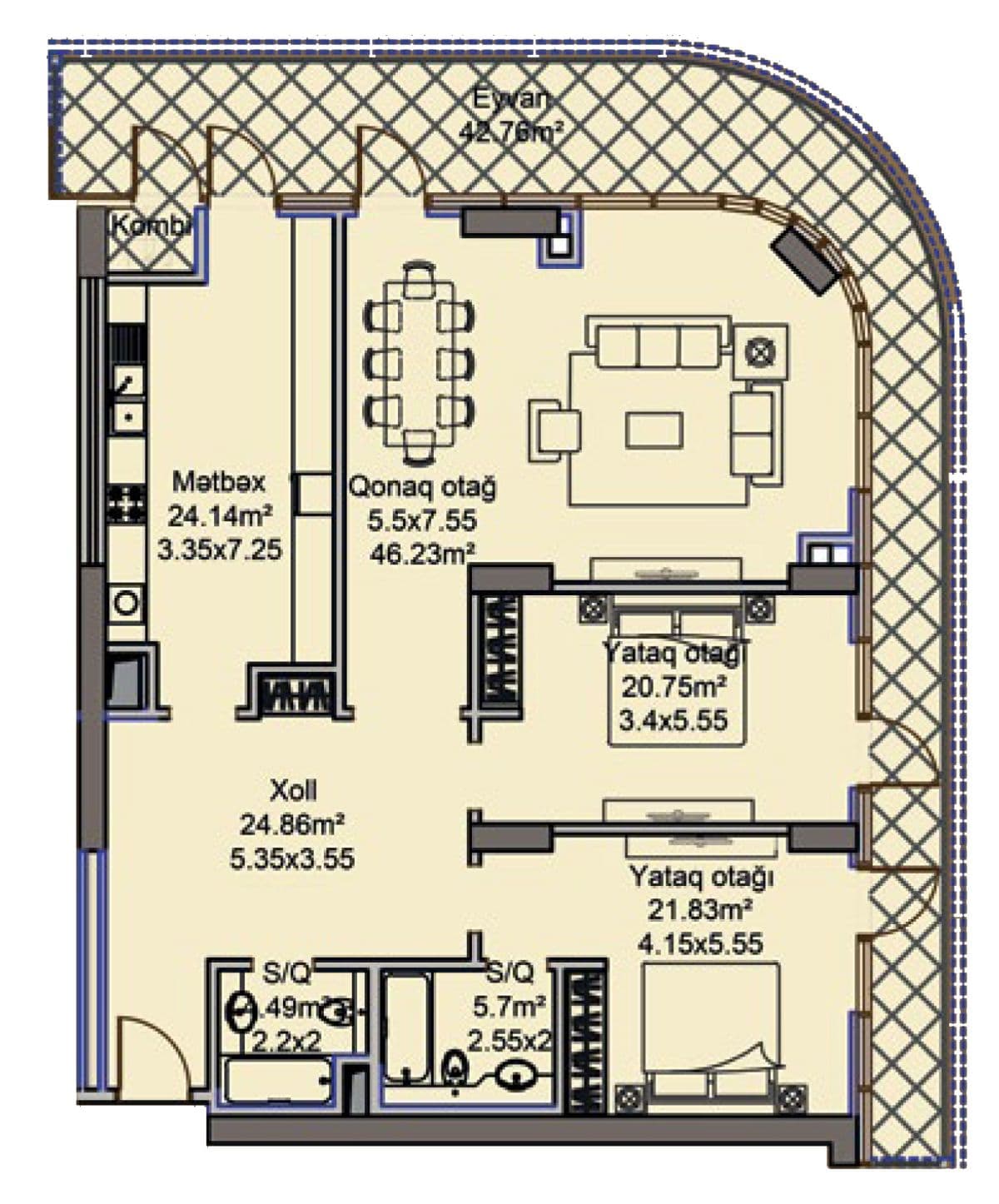 3 rooms, 190.76 sq.m.