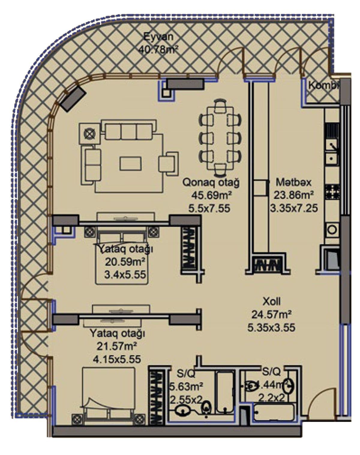 3 rooms, 187.13 sq.m.
