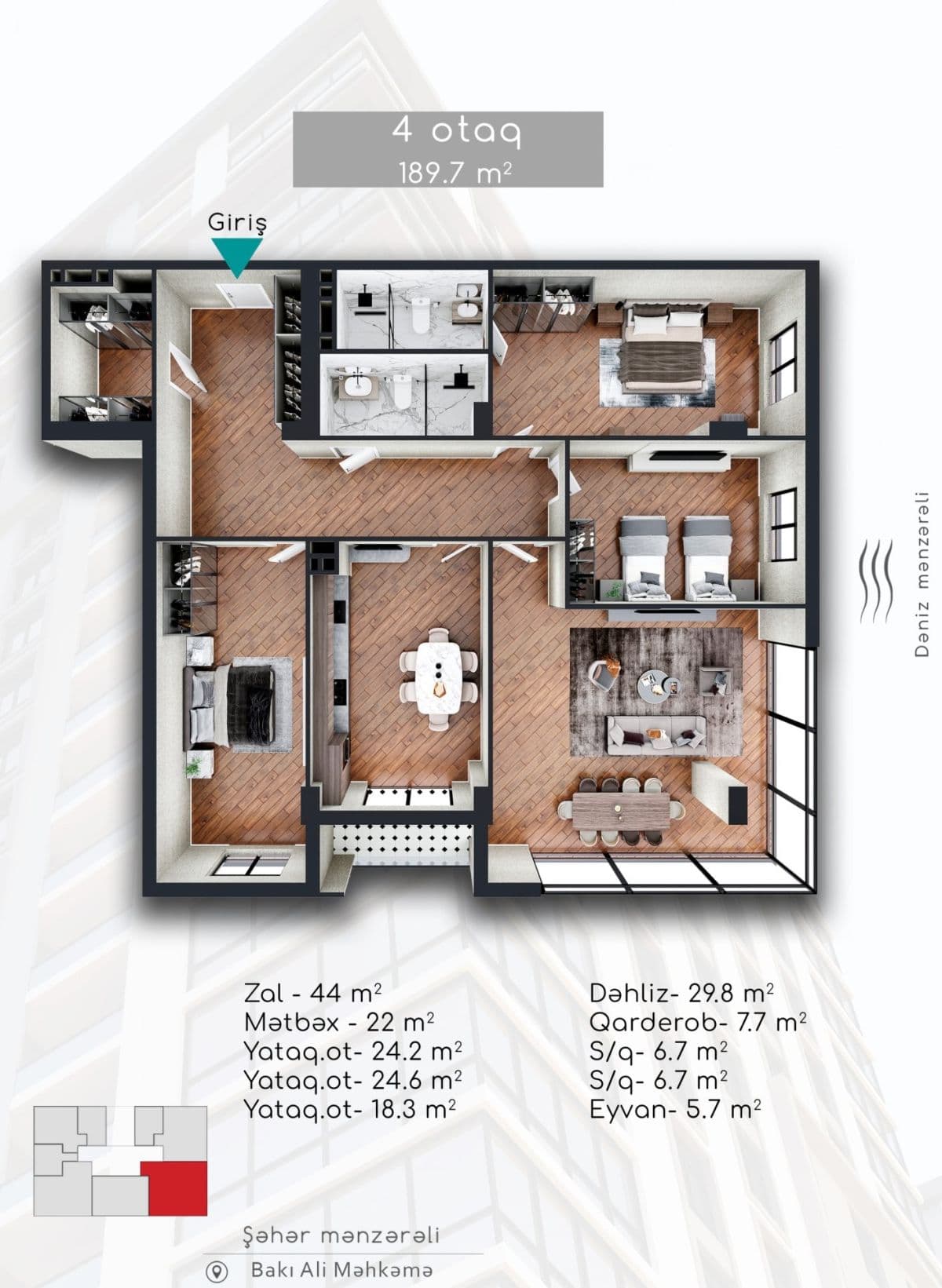 Khatai Residence 4 rooms, 189.70 sq.m.