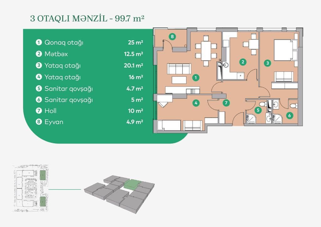 3 rooms 99.70 sq.m. - 2