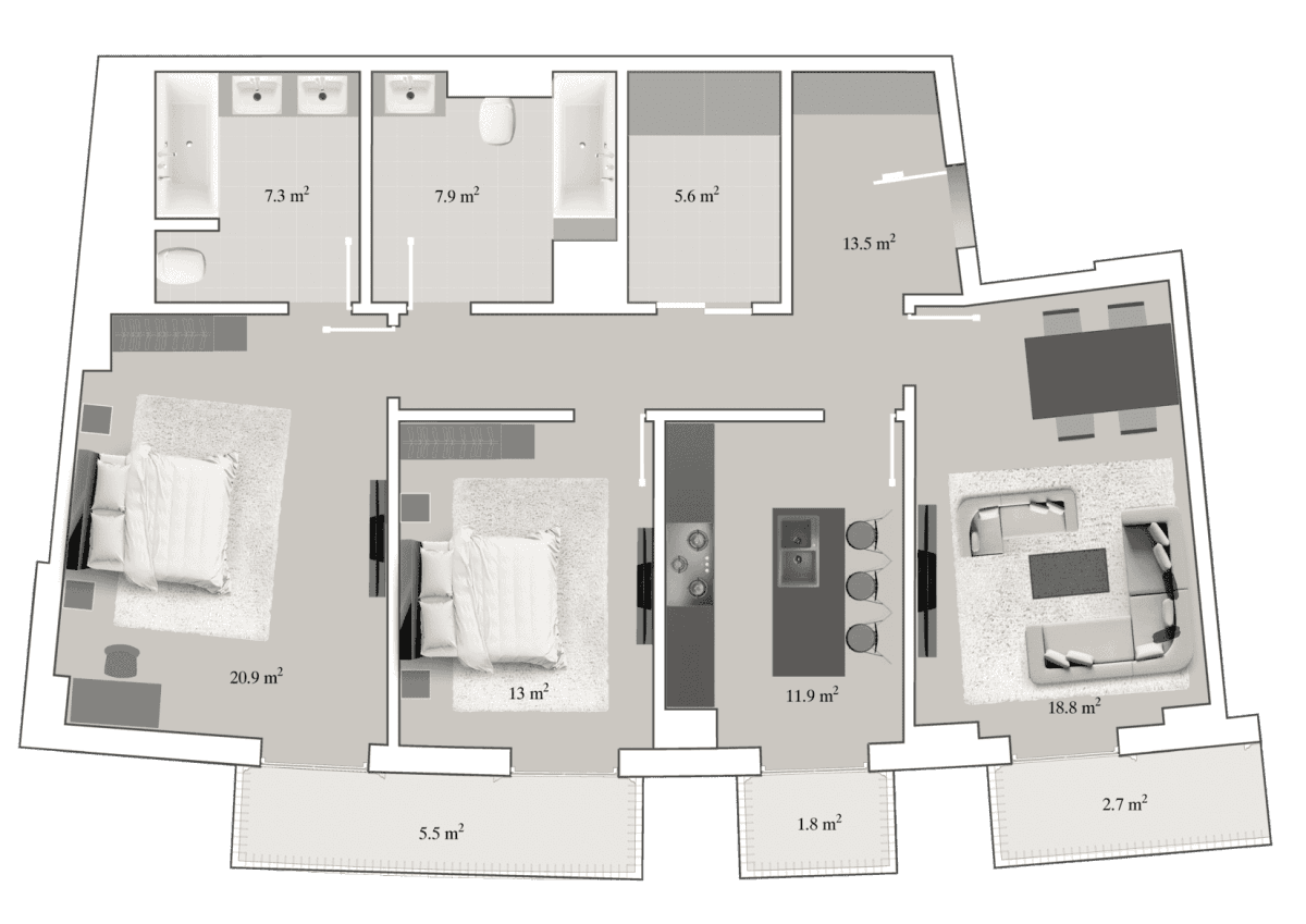Knightsbridge Residence White City 3 otaq, 118.70 kv.m. - 2