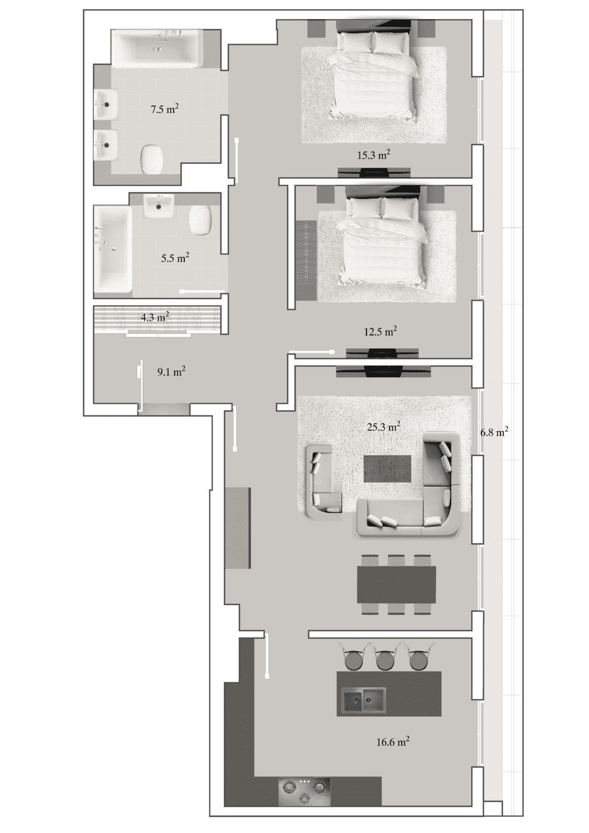 Knightsbridge Residence White City 3 rooms, 102.40 sq.m.