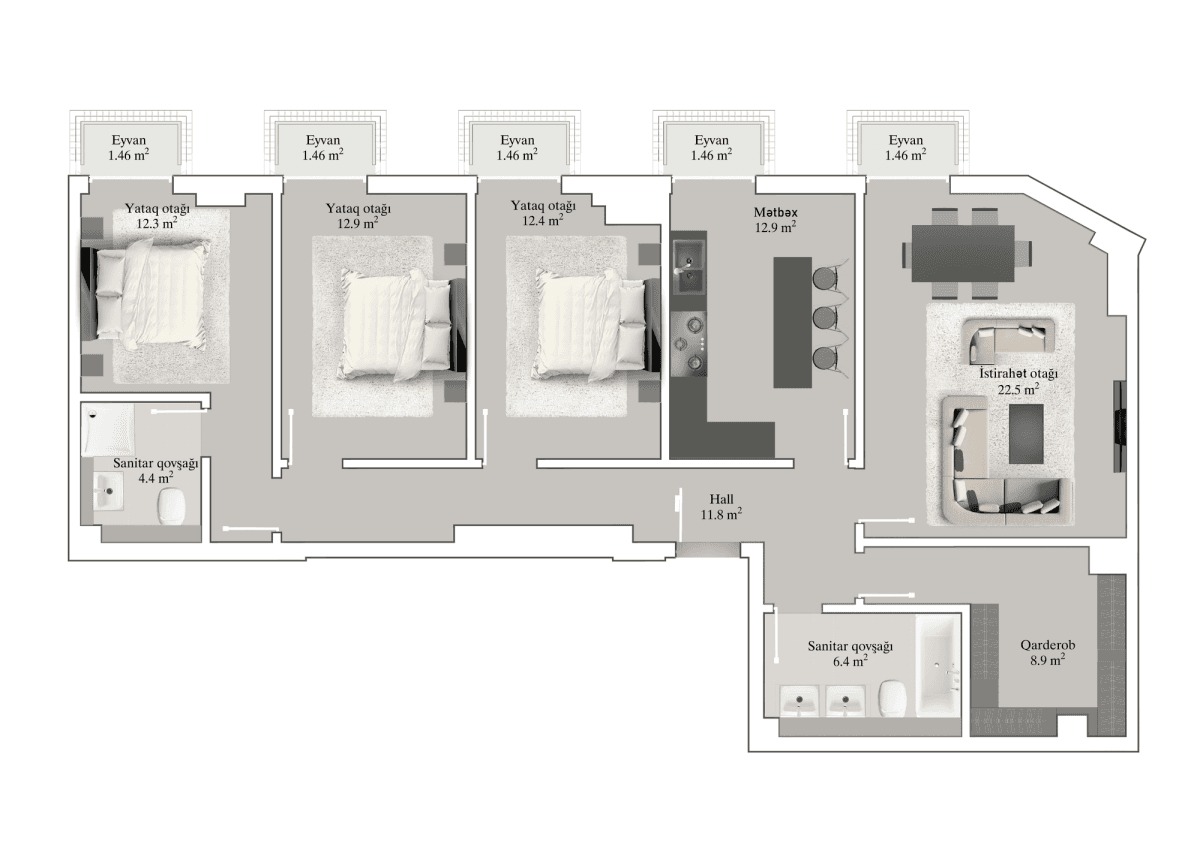 Knightsbridge Residence White City 4 otaq, 120.70 kv.m. - 2