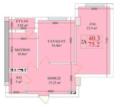 2 rooms, 75.20 sq.m. - 2