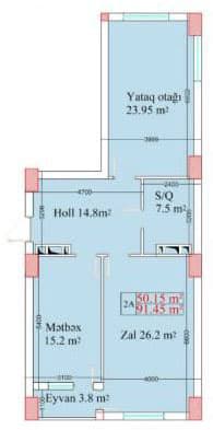 2 otaq, 91.45 kv.m. - 2