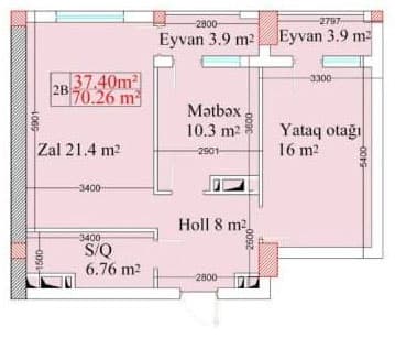 2 rooms, 70.26 sq.m. - 2