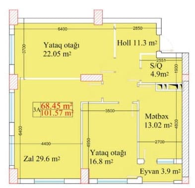 3 otaq, 101.57 kv.m. - 2