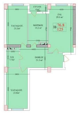 3 rooms, 125 sq.m. - 2