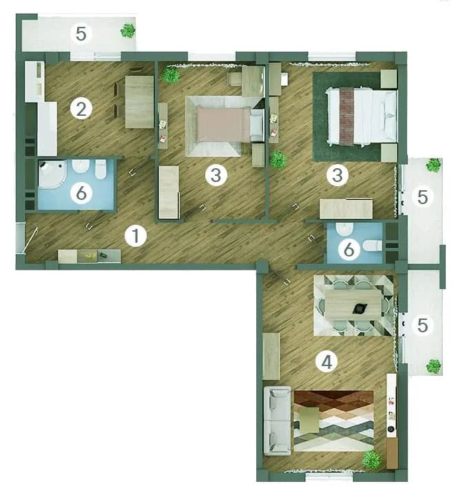 3 rooms, 115.83 sq.m.