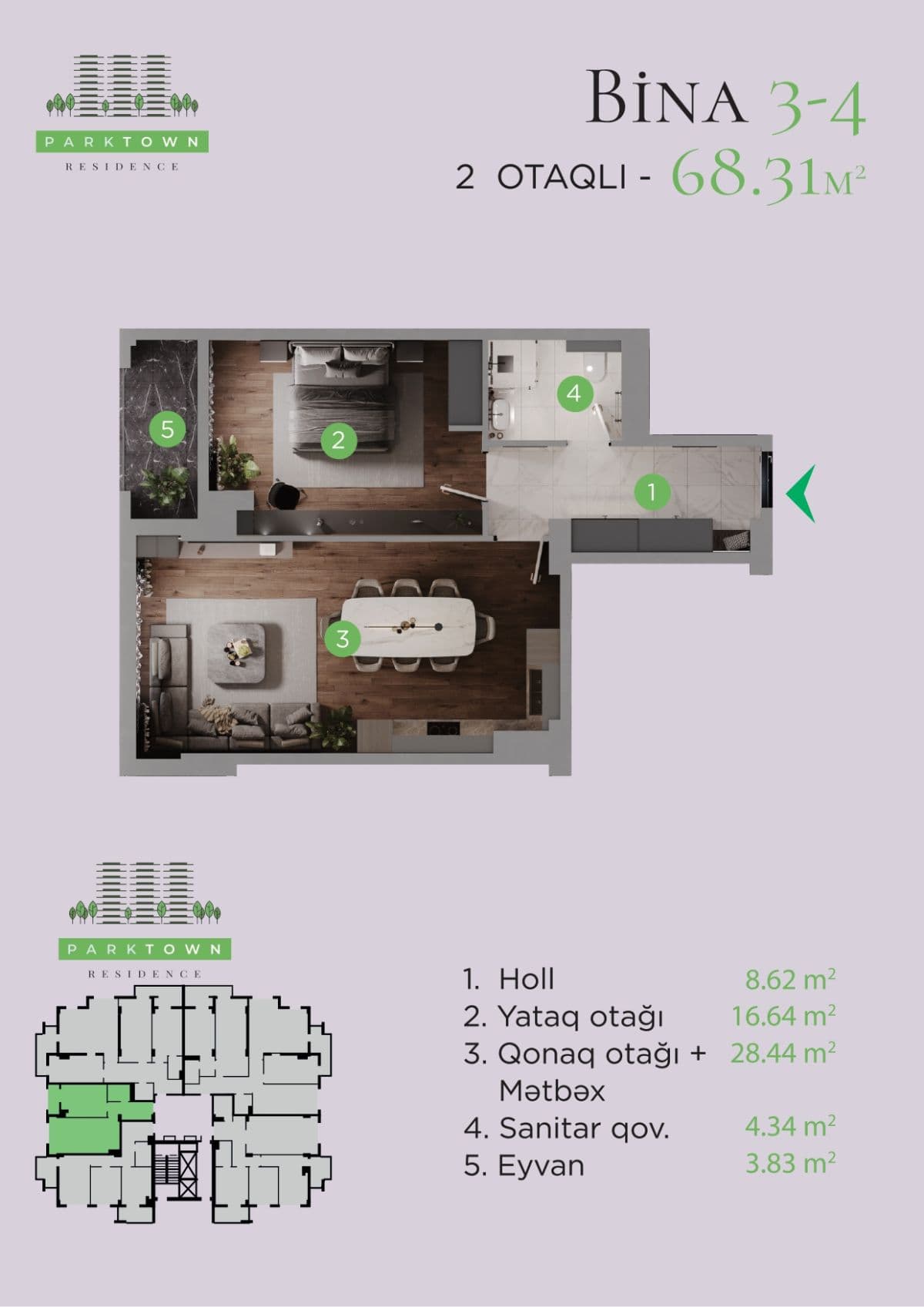 Parktown Residence 2 otaq 68.31 kvm