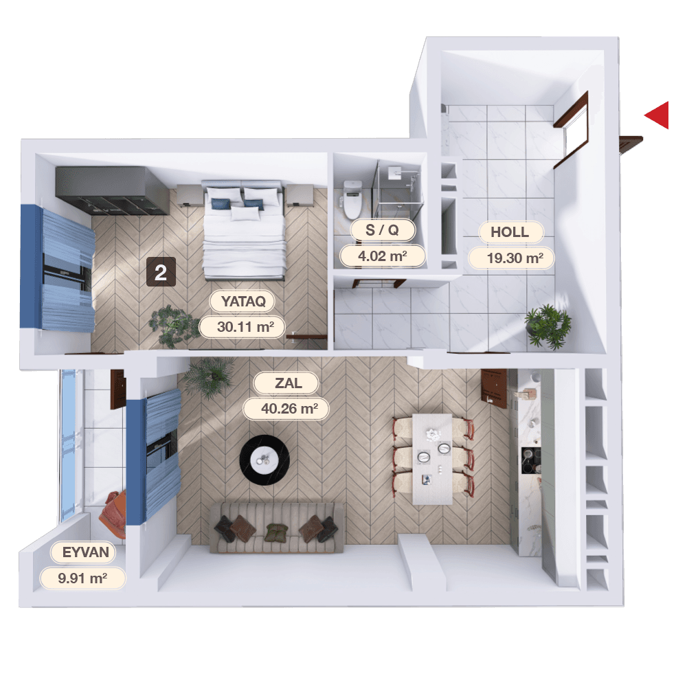 3 otaq studio,  103.6 kvm - 2