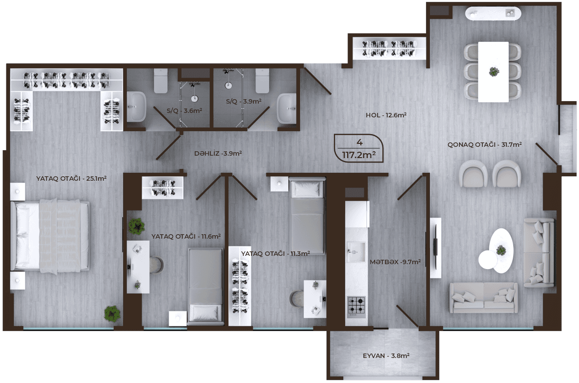 Mayak Residence 4 rooms, 117.20 sq.m. - 2