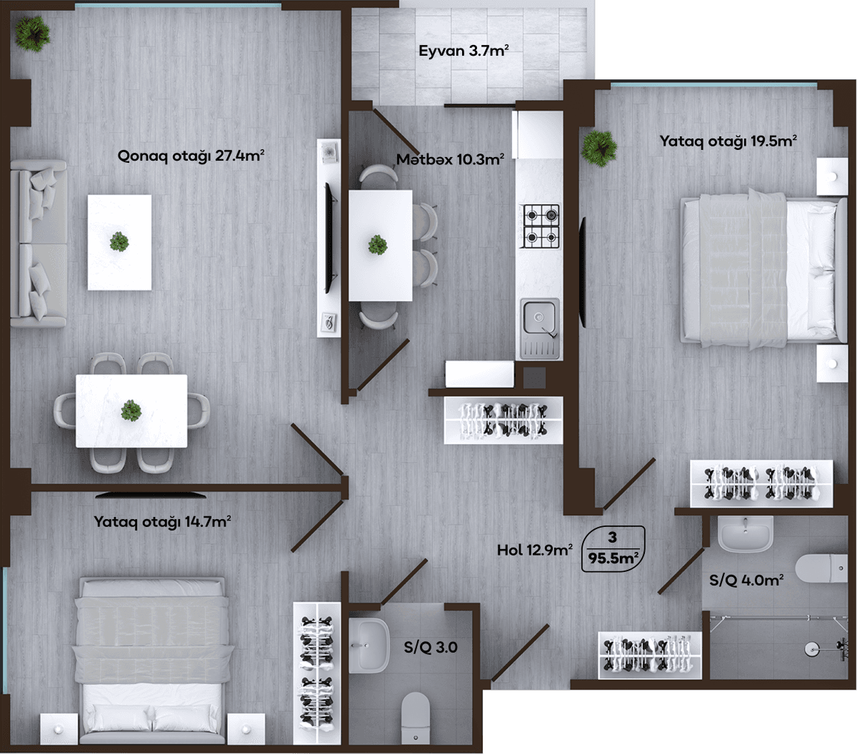 Melissa Park 3 otaq 95,50 kv.m, J blok - 2