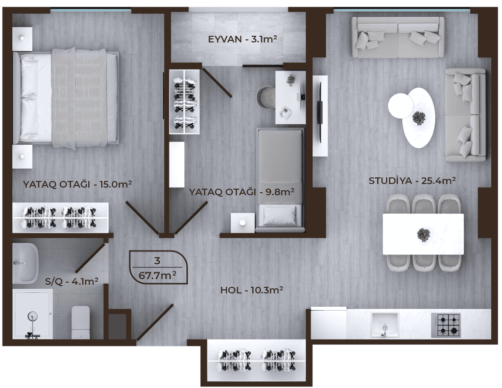 Mayak Residence 2 rooms, 67.70 sq.m.