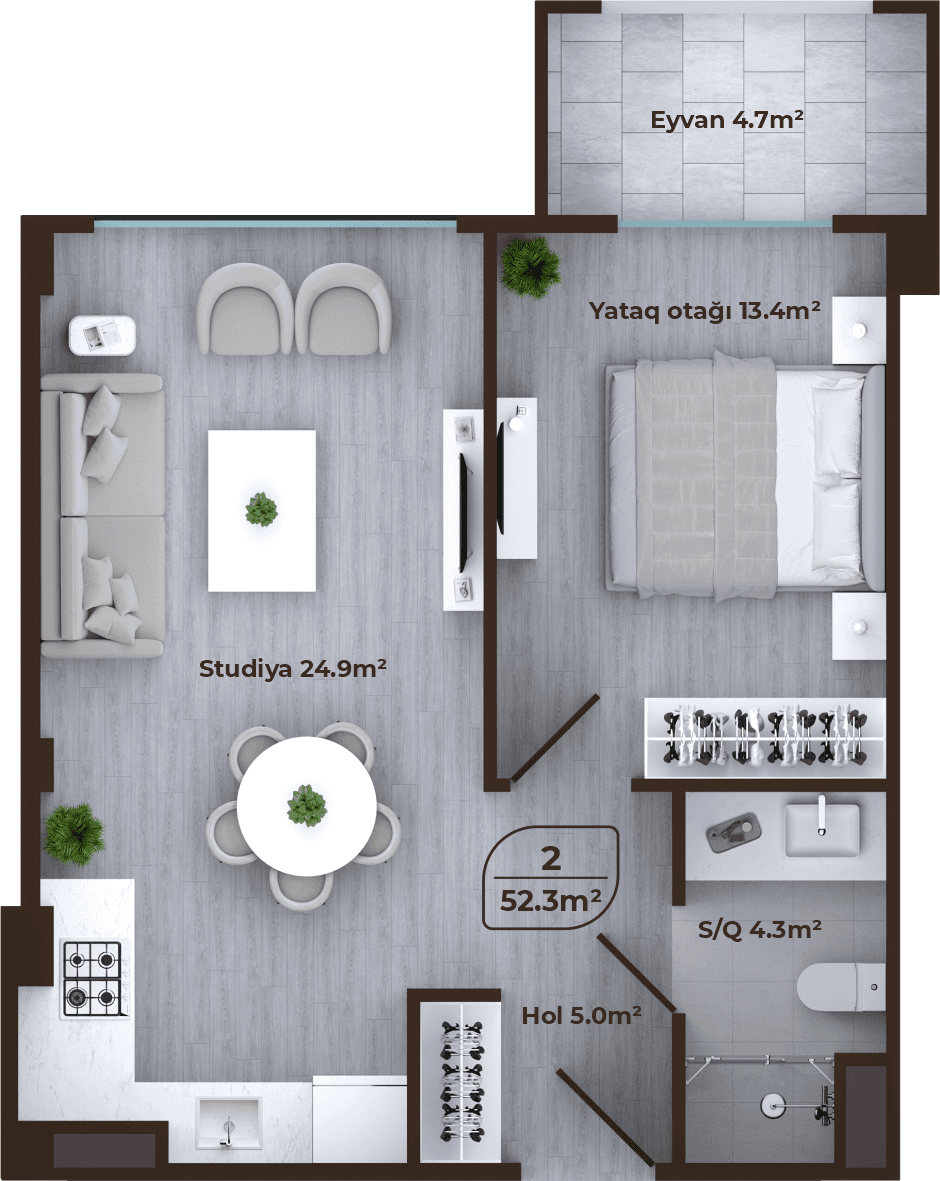 Mayak Residence 2 rooms, 52.30 sq.m.