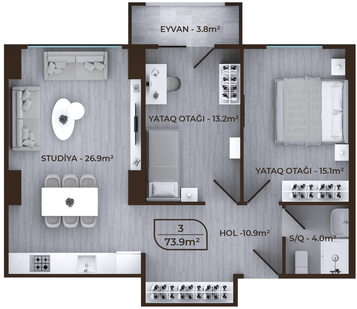 Mayak Residence 3 rooms, 73.90 sq.m.
