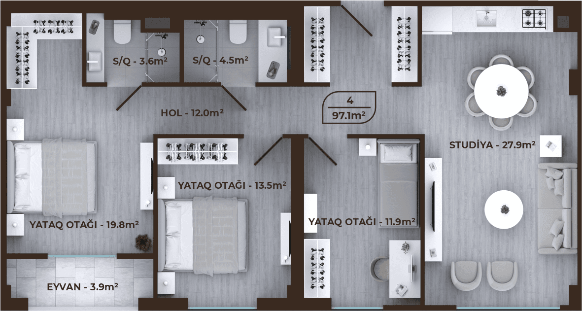 Mayak Residence 3 rooms, 97.10 sq.m.