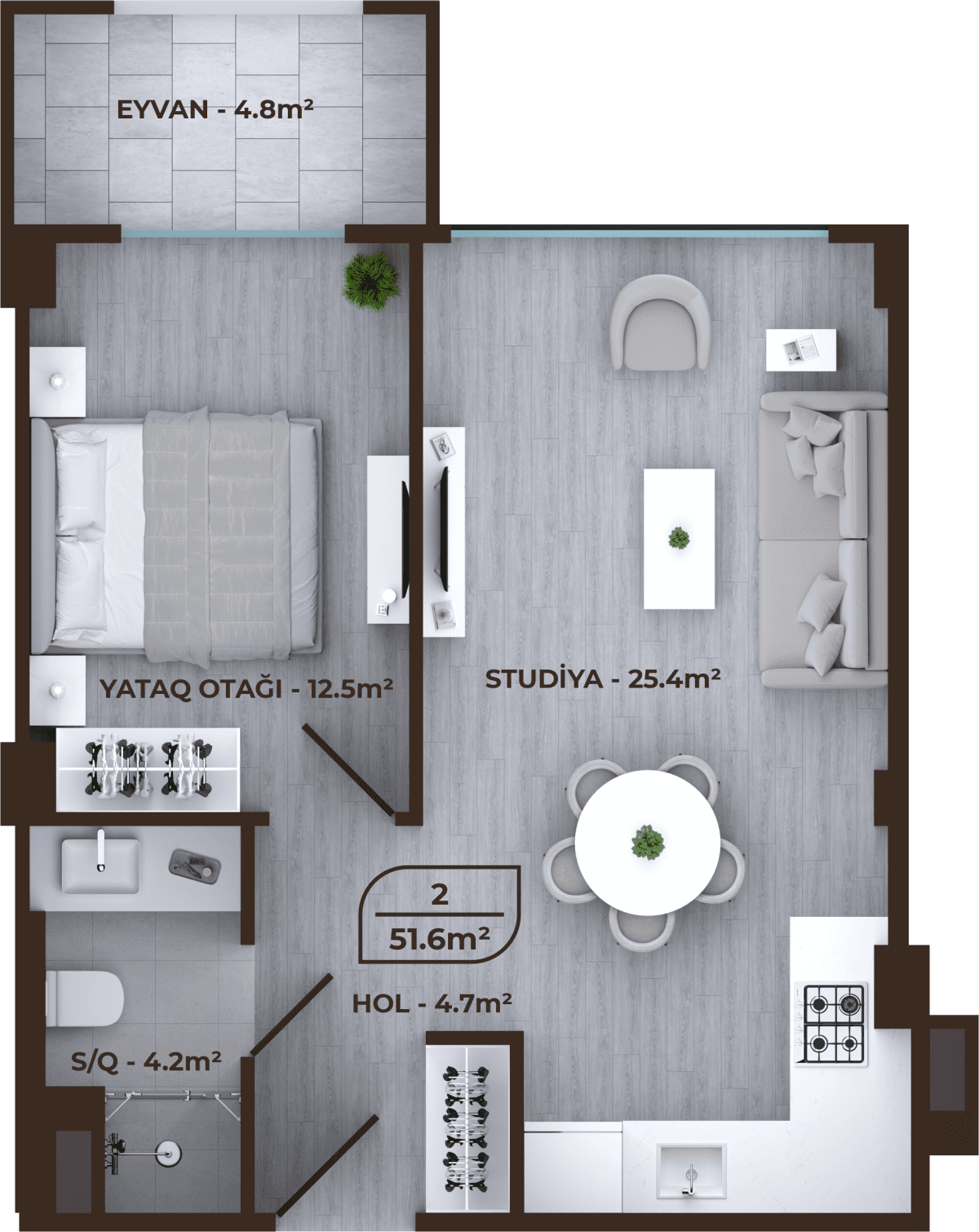 Mayak Residence 2 rooms, 51.60 sq.m.