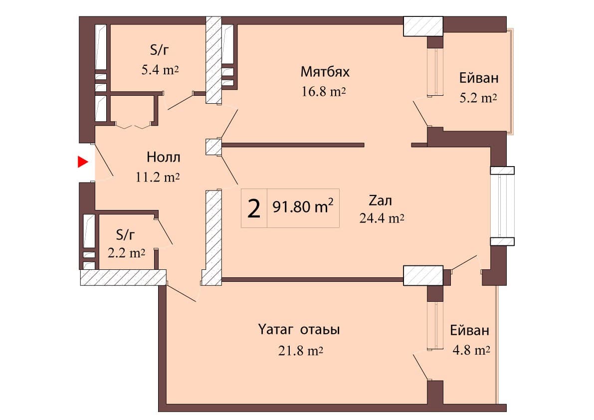 Luxe Home, 2 rooms, 91.80 sq.m