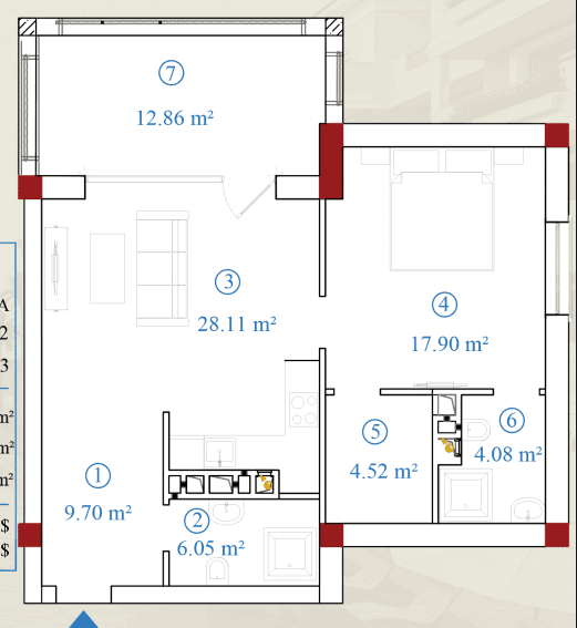 2 otaqlı mənzil, 83,22 kvm