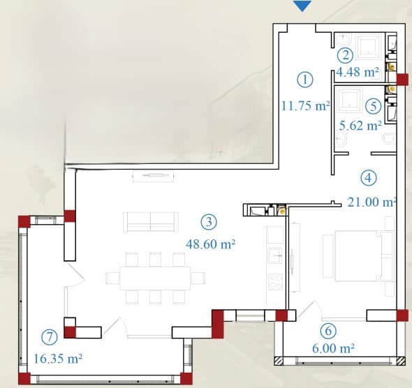 2 otaqlı mənzil, 113,80 kvm