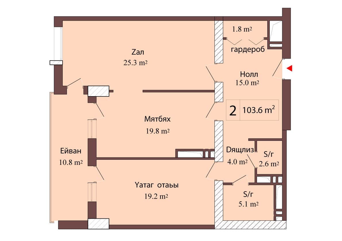 Luxe Home, 2 otaqlı, 103.60 kv.m - 2