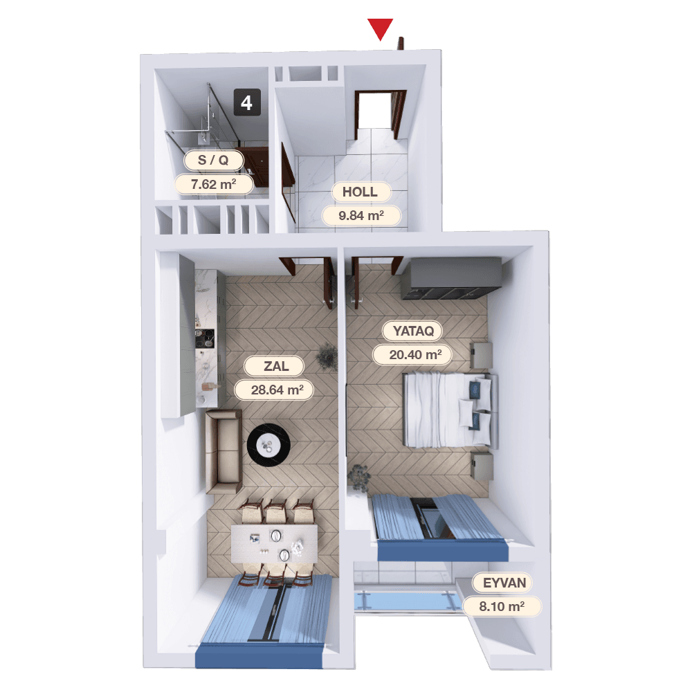2 otaq studio,  76.04 kvm - 2