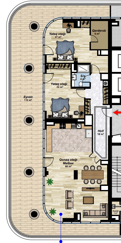 3 otaqlı mənzil, 262 kvm