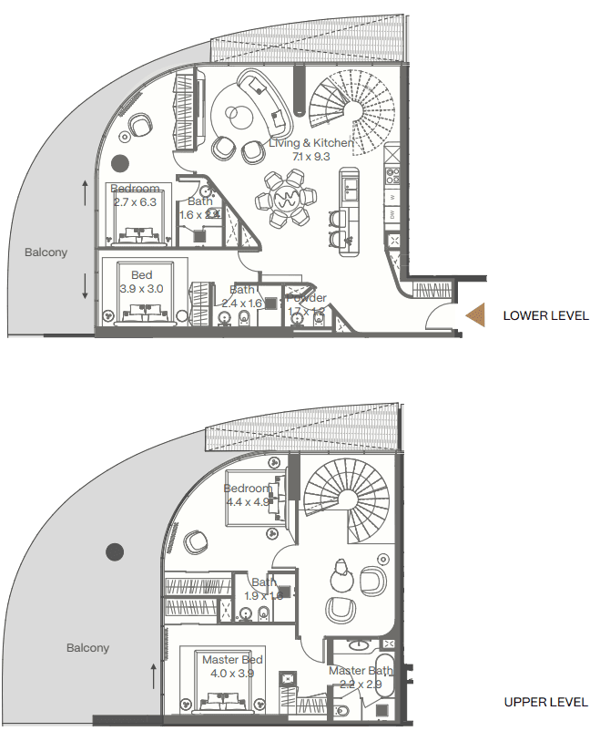 256.73 kvm, 5 otaqlı duplex mənzil - 2
