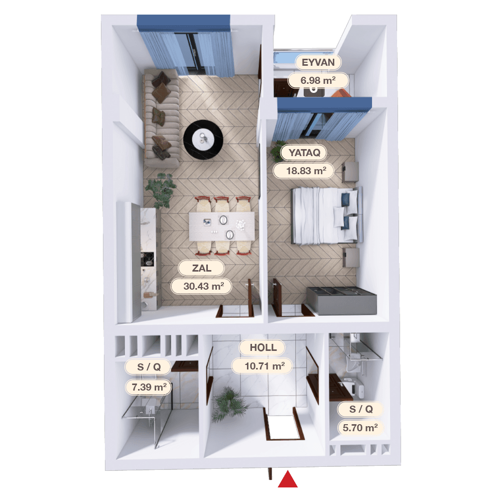 2 otaq studio,  80.04 kvm - 1