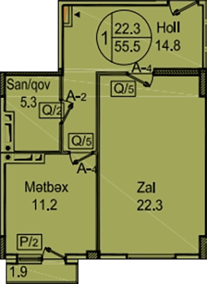 Sipark-Təbriz 1 room 55,50 sqm - 2