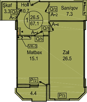 Sipark-Təbriz 1 room 67,10 sqm - 2