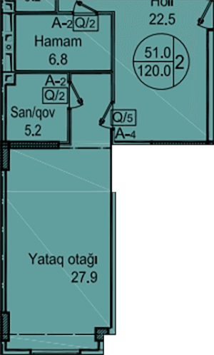 2 rooms, 120 sq.m. - 2