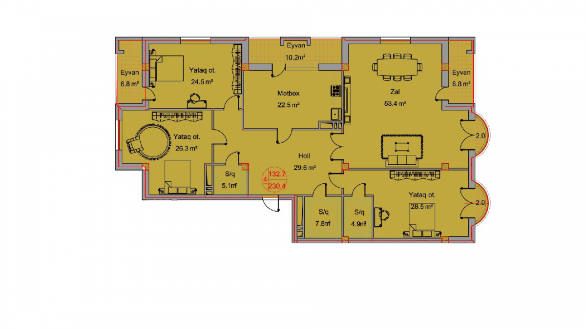 Sipark-H.Əliyev 4 rooms 230,40 sqm