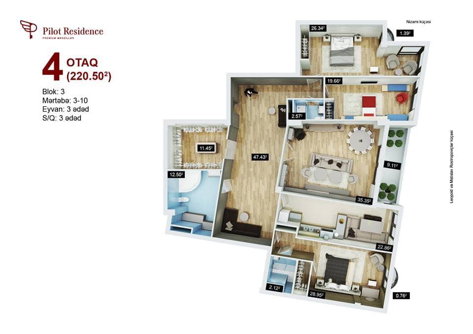 Pilot Residence l 4 otaqli 220,50 kvm - 2