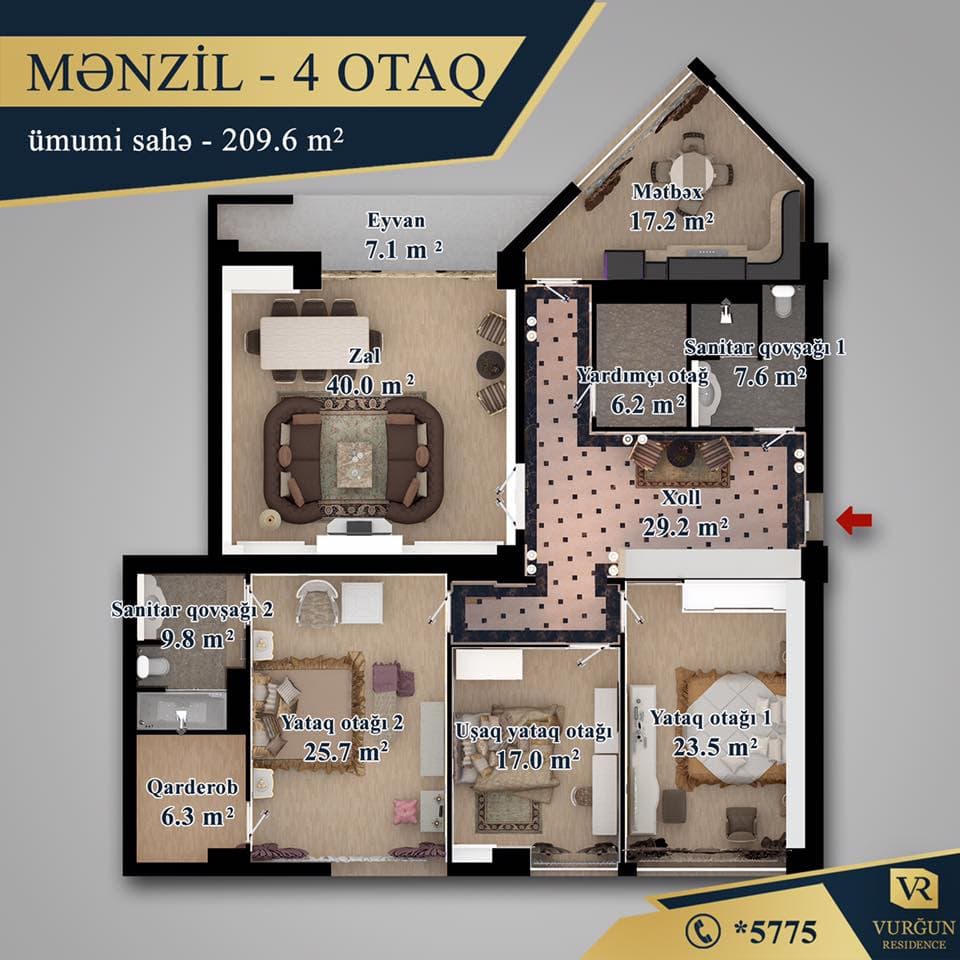 Vurgun Residence 4 otaqli 209,60 kvm