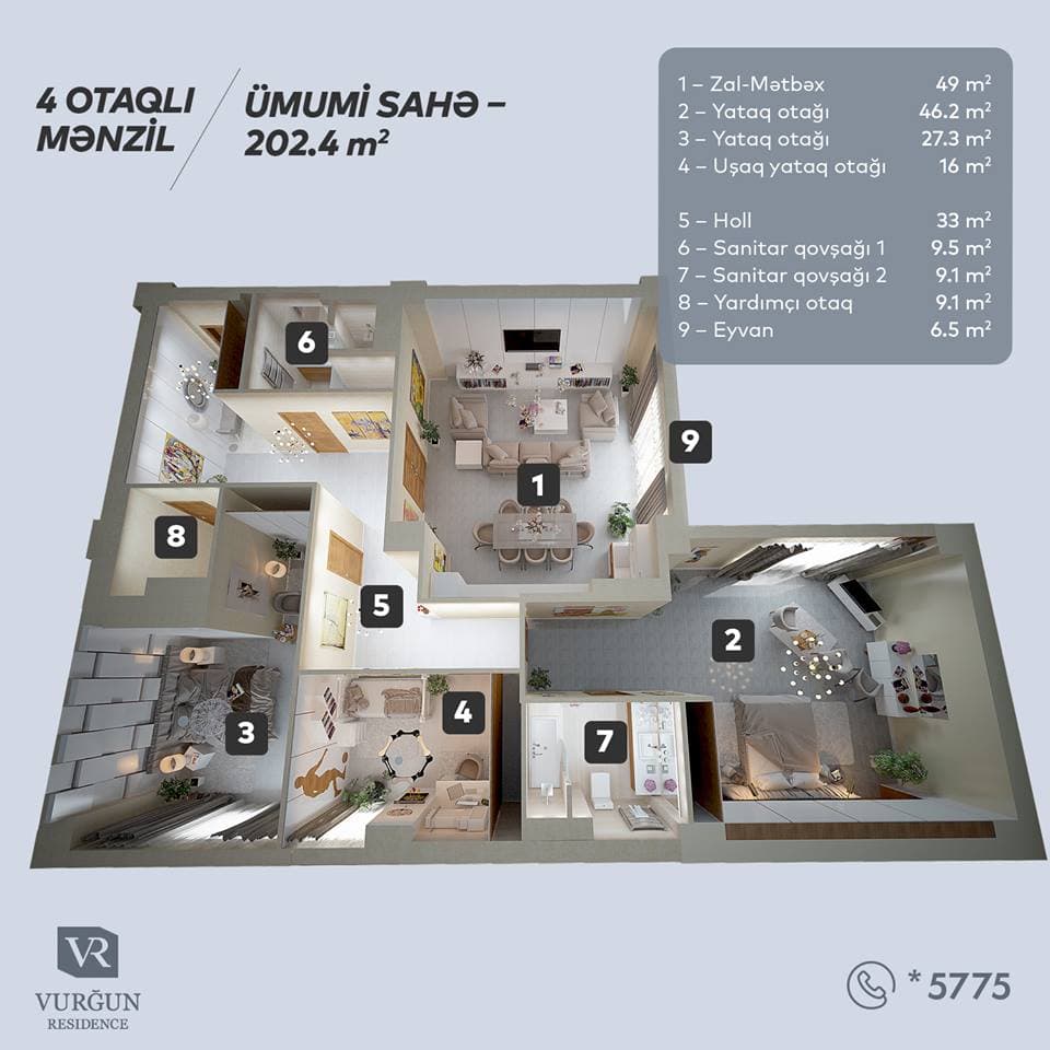 Vurgun Residence 4 otaqli 202,00 kvm