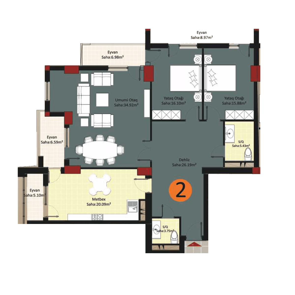 Baku Pearl Residence f 3 rooms 150,00 sqm - 2