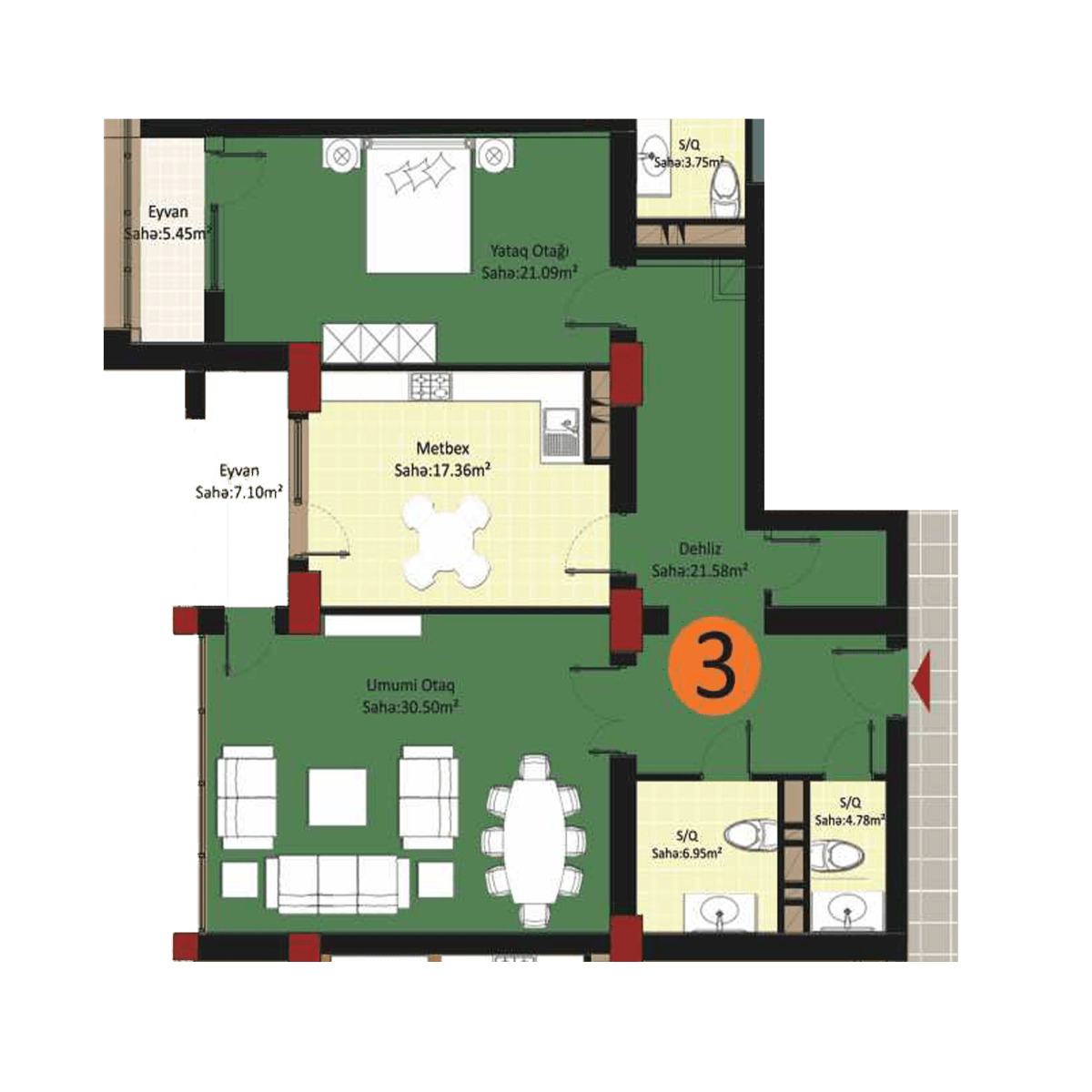 Baku Pearl Residence o 2 rooms 115,00 sqm