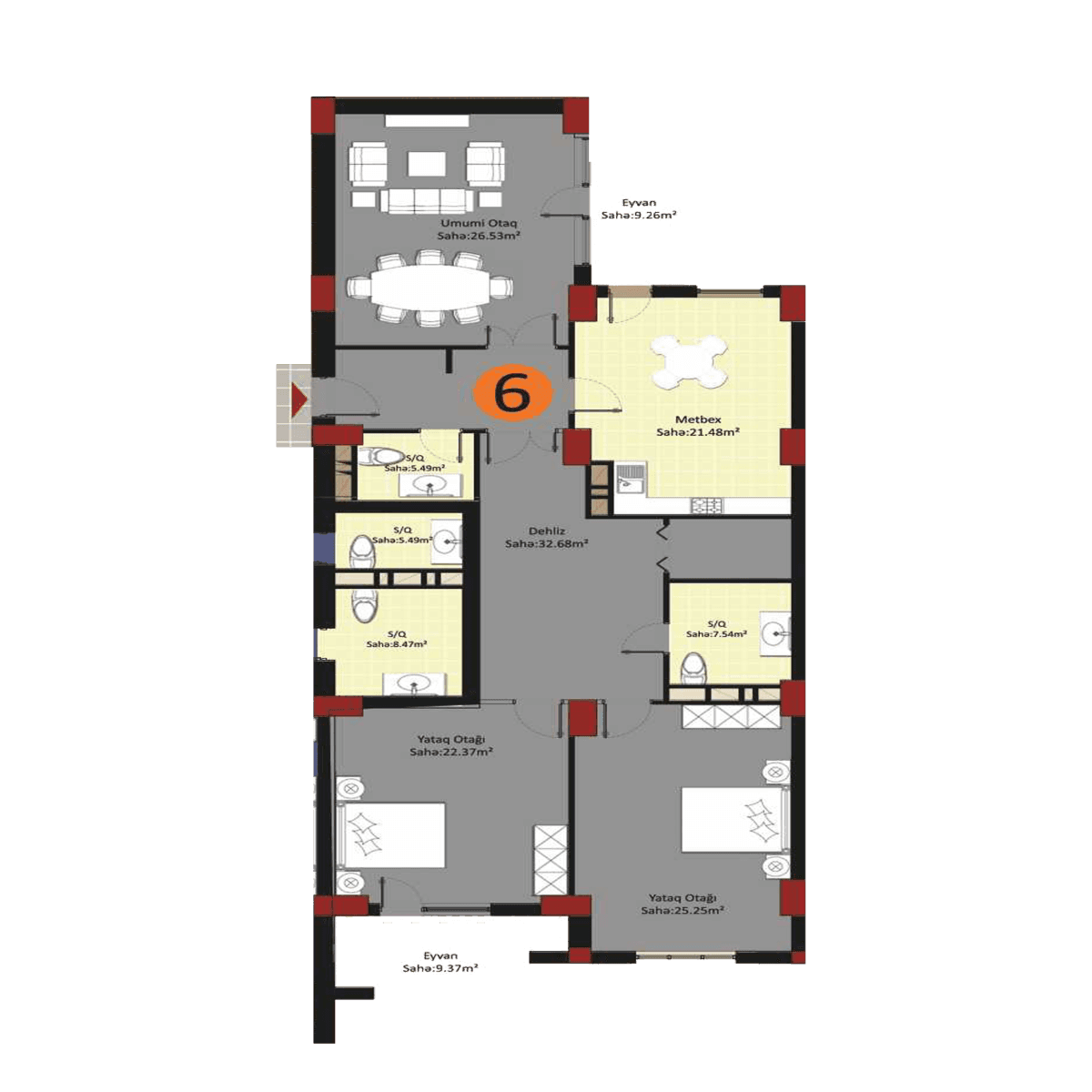 Baku Pearl Residence g 3 rooms 160,00 sqm - 2