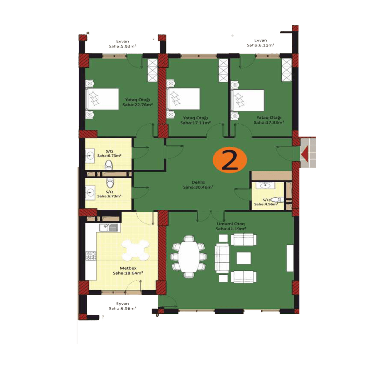 Baku Pearl Residence m 4 rooms 185,00 sqm - 2