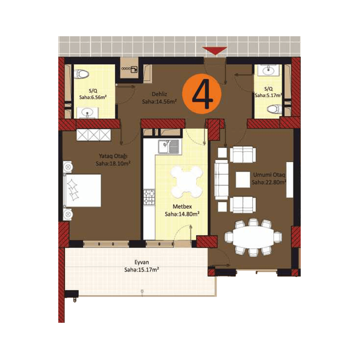 Baku Pearl Residence l 2 rooms 97,00 sqm - 2