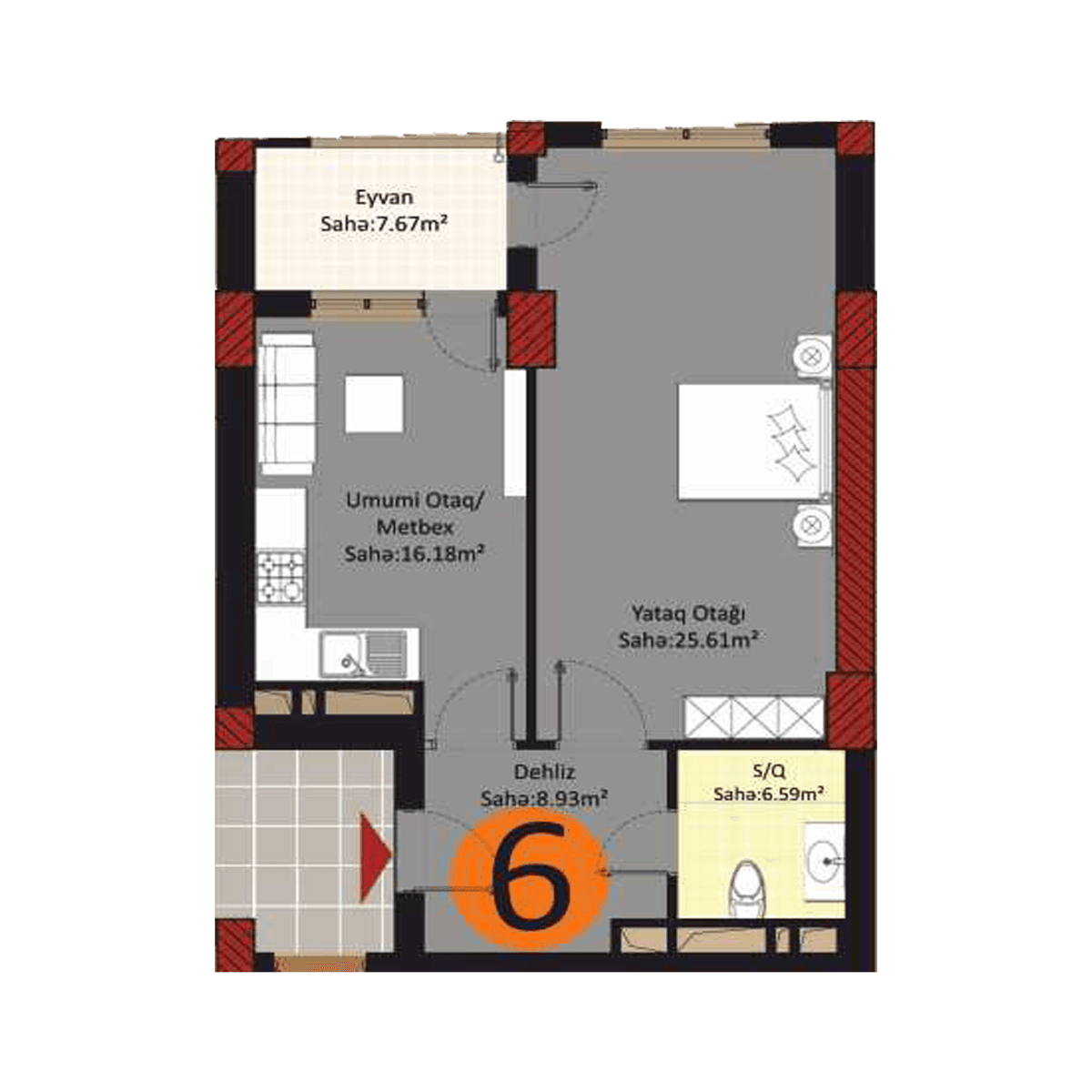 Baku Pearl Residence b 2 rooms 65,00 sqm - 2