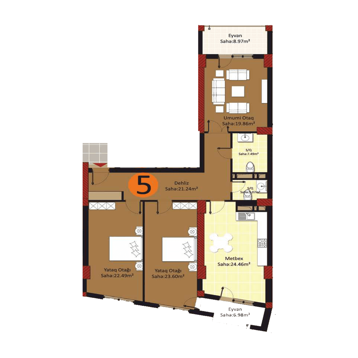 Baku Pearl Residence d 3 rooms 140,00 sqm - 2