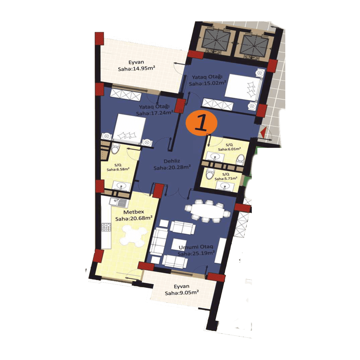 Baku Pearl Residence c 3 rooms 135,00 sqm - 2