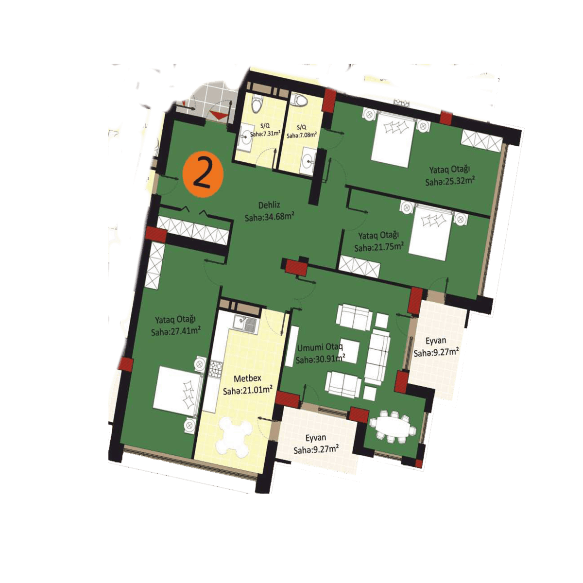 Baku Pearl Residence o 4 otaqli 200,00 kvm - 2