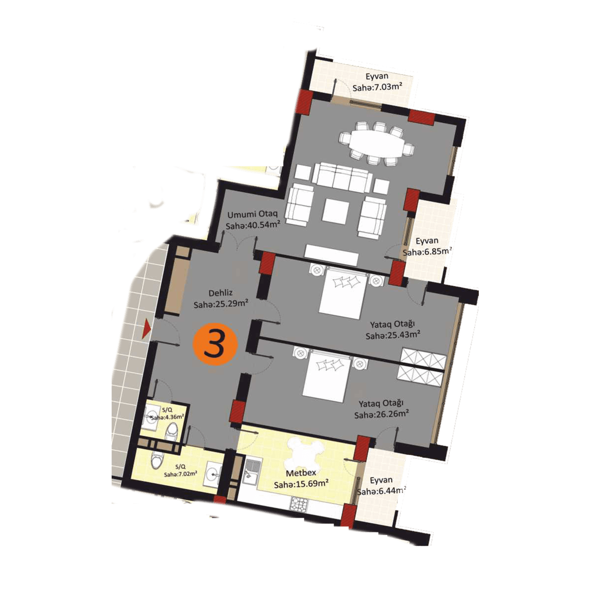 Baku Pearl Residence i 3 otaqli 165,00 kvm - 2