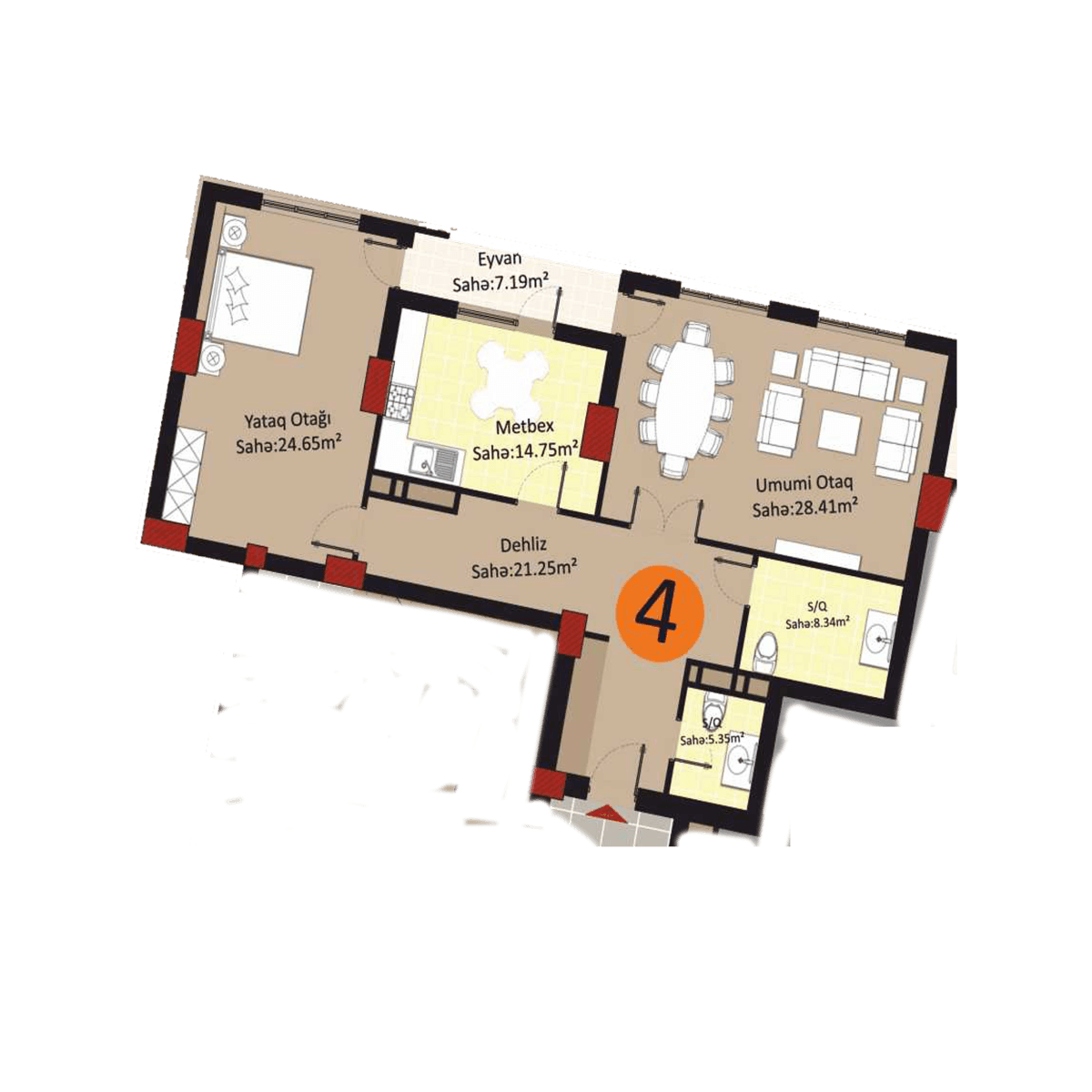 Baku Pearl Residence n 2 rooms 110,00 sqm