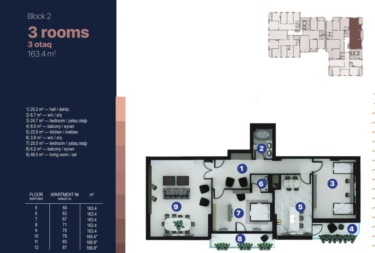 Bayıl Residence e 3 otaqli 163,40 kvm